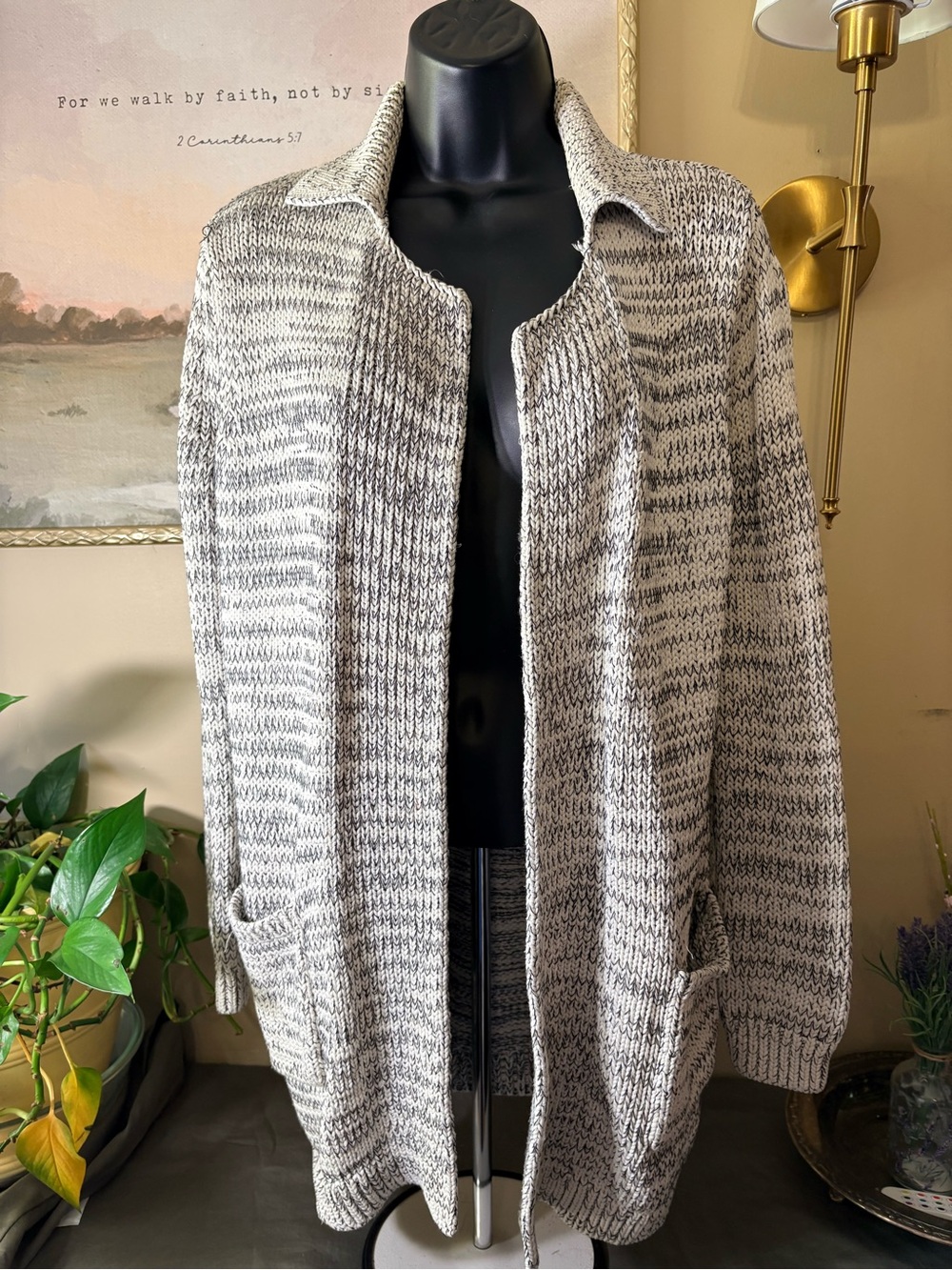 GAP Marled Knit Open-Front Cardigan in Gray and Cream